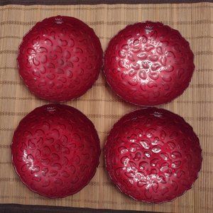 Mar Home Decor 4  Red glass plates. Silver underside. Made in Turkey.